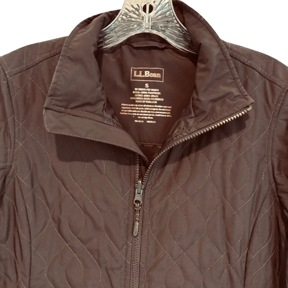 LL Bean Quilted Thinsulate Insulated Jacket Womens Small Petite‎ Zip Up Brown